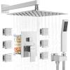 imageShower Body System Rainfall Shower with Jets 10 Inch Wall Mounted Rain Shower Head with Handheld Spray 6 Body Sprays Shower Head with Jets Roughin Mixer Valve and Trim Included Shower Combo Set