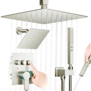 imageDual Shower Faucet Set Shower System STARBATH Double Rain Shower Head System with Handheld Spray for Two PeopleCeiling Mount Rainfall 3 Way Shower Fixtures with Valve and Trim Kit