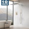 imageRainfall Shower System 10 inch Wall Mounted Rain Shower Head with Handle Set Push Button Diverter 2 Functions Simultaneous UseHigh Pressure Shower Faucet Set with Roughin Valve Brushed NickelBrushed Nickel