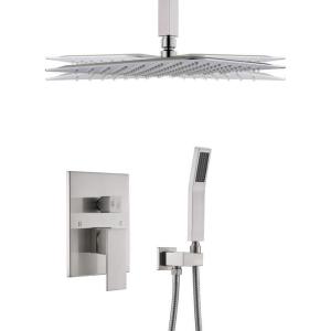 imageSTARBATH Shower System with Rain Shower and Handheld Brushed Nickel 12 Inch Ceiling Mounted Shower Faucet Roughin Mixer Valve and Trim Included Shower Combo Set Brushed Nickle