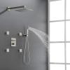 imageSTARBATH Shower System with 4 Body Jets 12 Thermostatic Wall Mount Rain Shower Head and Handle Set Button Design All Nozzle Can Run Together Brushed Nickel Shower Faucet Set With Shower Valve
