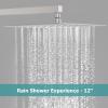 imageSTARBATH Shower System with 4 Body Jets 12 Thermostatic Wall Mount Rain Shower Head and Handle Set Button Design All Nozzle Can Run Together Brushed Nickel Shower Faucet Set With Shower Valve