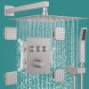 imageSTARBATH Shower System with 4 Body Jets 12 Thermostatic Wall Mount Rain Shower Head and Handle Set Button Design All Nozzle Can Run Together Brushed Nickel Shower Faucet Set With Shower Valve