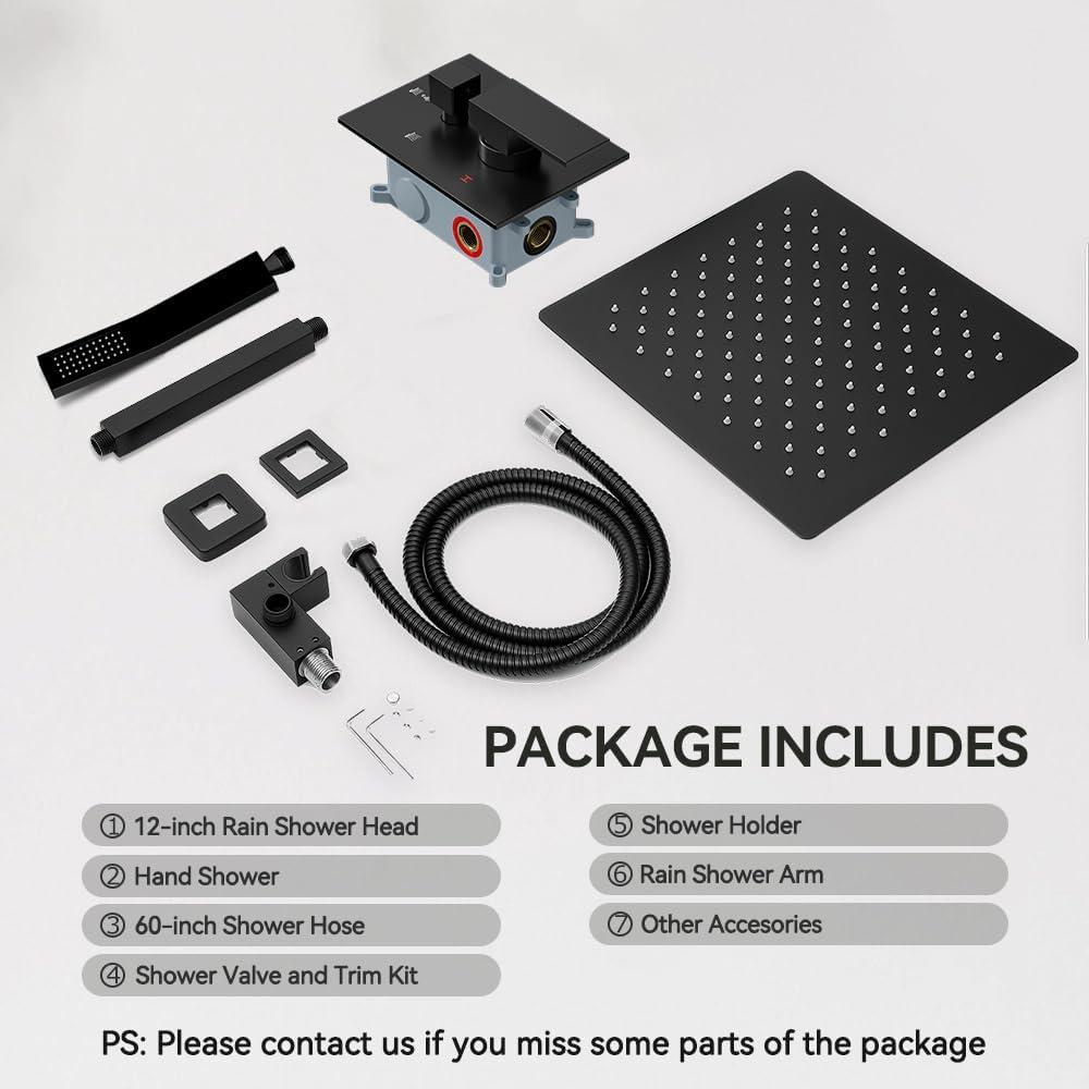 imageShower Faucet Set Matte Black Shower System Starbath 12quot Rain Shower Head and Handheld Spray Shower Set Complete Ceiling Mounted2 Way Pressure Balance Shower Valve and Trim Kit Included