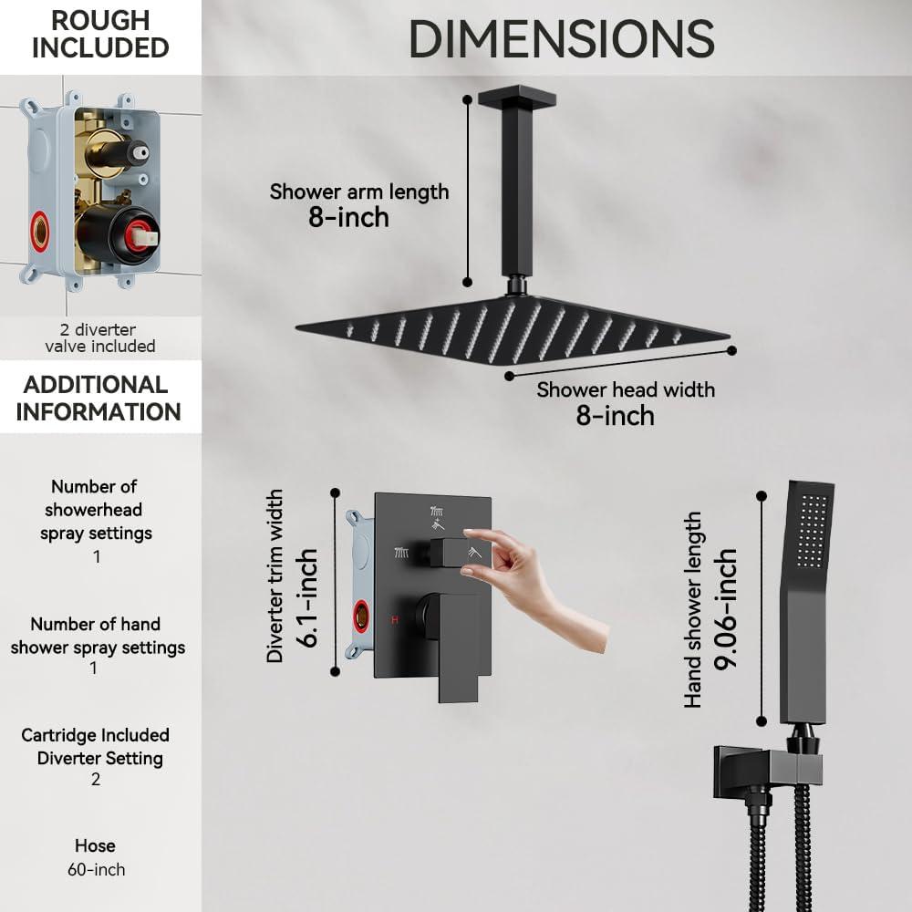 imageShower Faucet Set Matte Black Shower System Starbath 8quot Rain Shower Head and Handheld Spray Shower Set Complete Ceiling Mounted2 Way Pressure Balance Shower Valve and Trim Kit Included