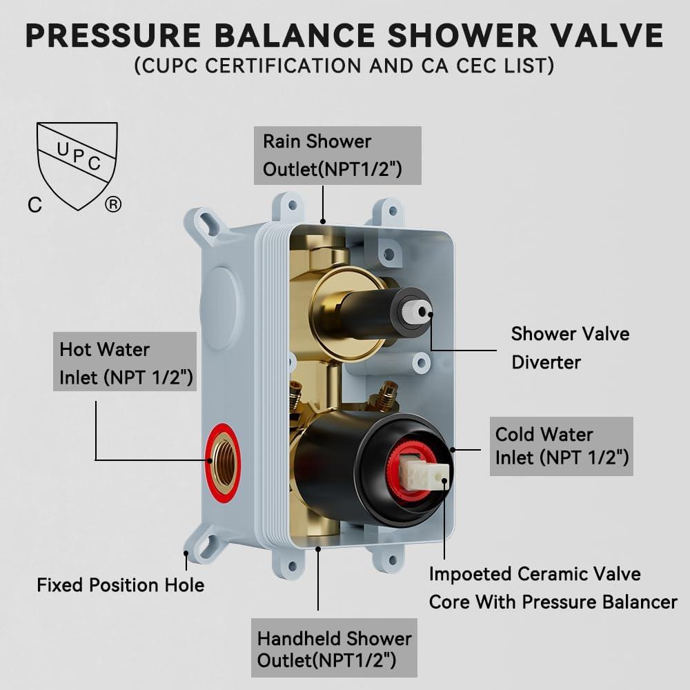 imageShower Faucet Set Matte Black Shower System Starbath 8quot Rain Shower Head and Handheld Spray Shower Set Complete Ceiling Mounted2 Way Pressure Balance Shower Valve and Trim Kit Included
