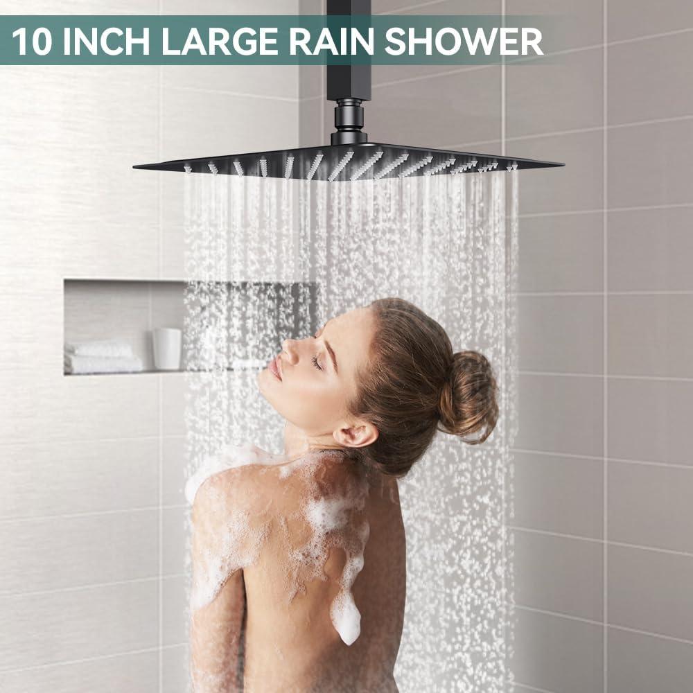 imageShower Faucet Set Matte Black Shower System Starbath 8quot Rain Shower Head and Handheld Spray Shower Set Complete Ceiling Mounted2 Way Pressure Balance Shower Valve and Trim Kit Included