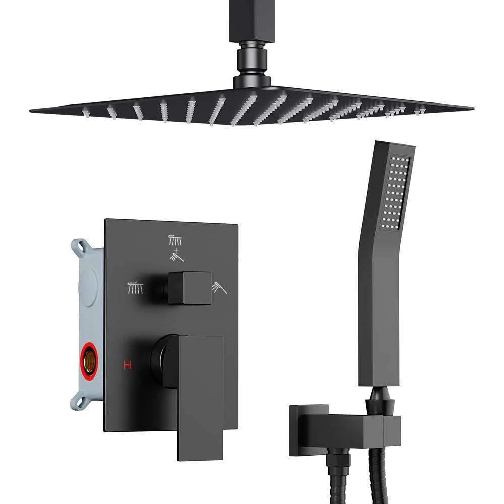 imageShower Faucet Set Matte Black Shower System Starbath 8quot Rain Shower Head and Handheld Spray Shower Set Complete Ceiling Mounted2 Way Pressure Balance Shower Valve and Trim Kit Included