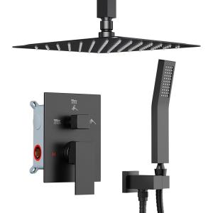imageShower Faucet Set Matte Black Shower System Starbath 12quot Rain Shower Head and Handheld Spray Shower Set Complete Ceiling Mounted2 Way Pressure Balance Shower Valve and Trim Kit Included