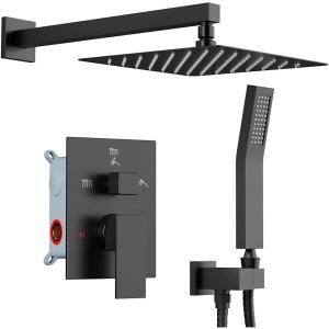 imageShower Faucet Set Matte Black Shower System Starbath 8quot Rain Shower Head and Handheld Spray Shower Set Complete Wall Mounted2 Way Pressure Balance Shower Valve and Trim Kit Included