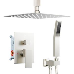 imageShower Faucet Set Brushed Nickel Shower System Starbath 12 Inch Rain Shower Head and Handheld Spray Shower Set Complete Ceiling Mounted2 Way Pressure Balance Shower Valve and Trim Kit Included
