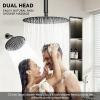 imageShower Faucet Sets Shower Systems 126quot Dual Rain Shower Head with Handheld Spray Rainfall 3 Way Shower Valve with 5 Diverter and Trim Kit Complete Brushed NickelMatte Black