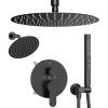 imageShower Faucet Sets Shower Systems 126quot Dual Rain Shower Head with Handheld Spray Rainfall 3 Way Shower Valve with 5 Diverter and Trim Kit Complete Brushed NickelMatte Black
