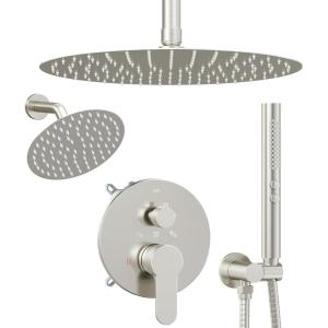 imageShower Faucet Sets Shower Systems 126quot Dual Rain Shower Head with Handheld Spray Rainfall 3 Way Shower Valve with 5 Diverter and Trim Kit Complete Brushed NickelBrushed Nickel