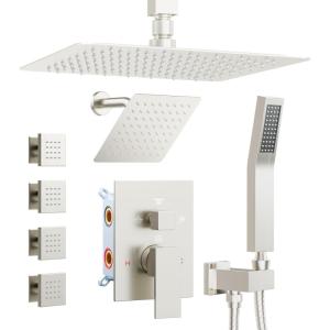 imageShower Faucet Sets Shower Systems 126quot Dual Rain Shower Head with Handheld Spray Rainfall 3 Way Shower Valve with 5 Diverter and Trim Kit Complete Matte Black Matte Black