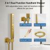 imageBrushed Gold Shower System STARBATH Ceiling Mounted 126 Inch Rainfall Shower Head with 2 in 1 High Pressure Handheld Can Use All at Once Push Button Diverter Pressure Balancing Valve with Trim KitBrushed Gold