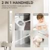 imageBrushed Gold Shower System STARBATH Ceiling Mounted 126 Inch Rainfall Shower Head with 2 in 1 High Pressure Handheld Can Use All at Once Push Button Diverter Pressure Balancing Valve with Trim KitBrushed Nickel
