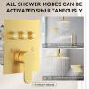 imageBrushed Gold Shower System STARBATH Ceiling Mounted 126 Inch Rainfall Shower Head with 2 in 1 High Pressure Handheld Can Use All at Once Push Button Diverter Pressure Balancing Valve with Trim KitBrushed Gold