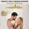 imageBrushed Gold Shower System STARBATH Ceiling Mounted 126 Inch Rainfall Shower Head with 2 in 1 High Pressure Handheld Can Use All at Once Push Button Diverter Pressure Balancing Valve with Trim KitBrushed Gold