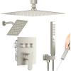 imageBrushed Gold Shower System STARBATH Ceiling Mounted 126 Inch Rainfall Shower Head with 2 in 1 High Pressure Handheld Can Use All at Once Push Button Diverter Pressure Balancing Valve with Trim KitBrushed Nickel