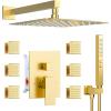 imageShower System with 4 Body Spray Jets STARBATH 4 Way 12  6quotRainfall Shower Head with Handheld Combo Wall Mounted Shower Jets System in Wall Shower Faucet Set Brushed GoldGold