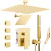 imageShower System with 4 Body Spray Jets STARBATH 4 Way 12  6quotRainfall Shower Head with Handheld Combo Wall Mounted Shower Jets System in Wall Shower Faucet Set Brushed GoldGold