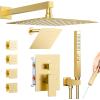 imageShower System with 4 Body Spray Jets STARBATH 4 Way 12  6quotRainfall Shower Head with Handheld Combo Wall Mounted Shower Jets System in Wall Shower Faucet Set Brushed GoldGold