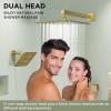 imageShower System with 4 Body Spray Jets STARBATH 4 Way 12  6quotRainfall Shower Head with Handheld Combo Wall Mounted Shower Jets System in Wall Shower Faucet Set Brushed GoldGold