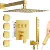 imageShower System with 4 Body Spray Jets STARBATH 4 Way 12  6quotRainfall Shower Head with Handheld Combo Wall Mounted Shower Jets System in Wall Shower Faucet Set Brushed GoldGold
